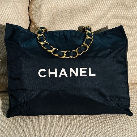 RARE Chanel 1991 Jumbo XL CC Logo Black White 14K Gold GST Shopping Tote Bag - Picture 7 of 12